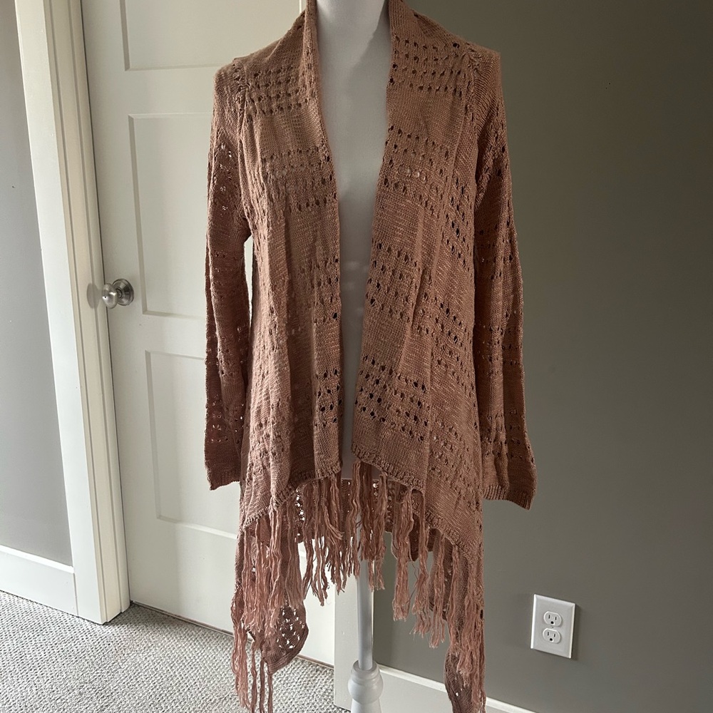 Knox Rose Fringed Open-Front Cardigan - Dusty Rose